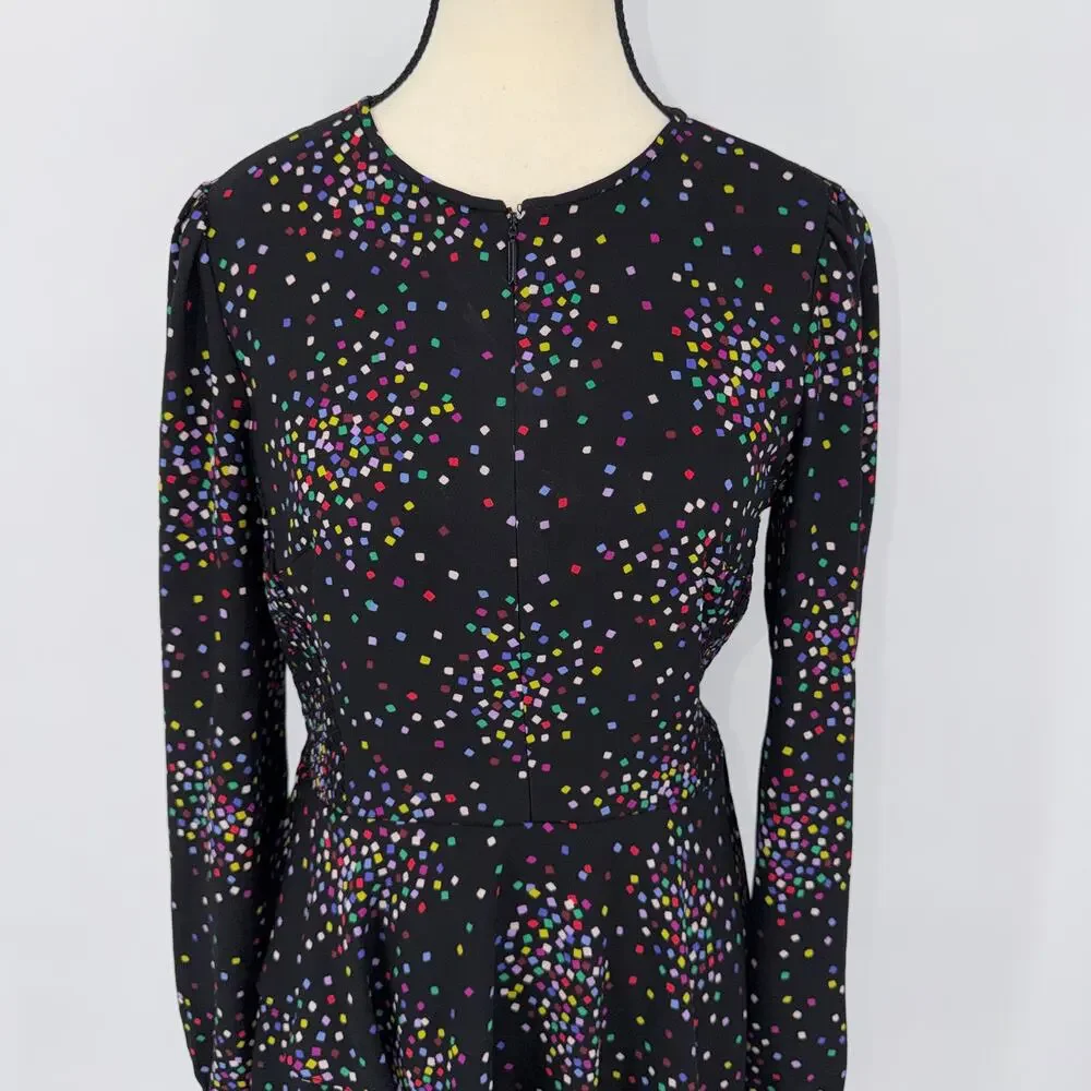 Kate Spade Confetti Pop Smocked Midi Dress Black Multicolor Cheer Size 4